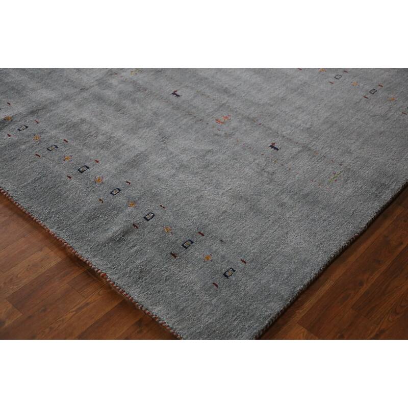 Hand Knotted Oriental 100% Wool Carpet Tribal Animal Pictorial Greys & Charcoal Gabbeh Area Rug - 9' 9'' X 8' 3''