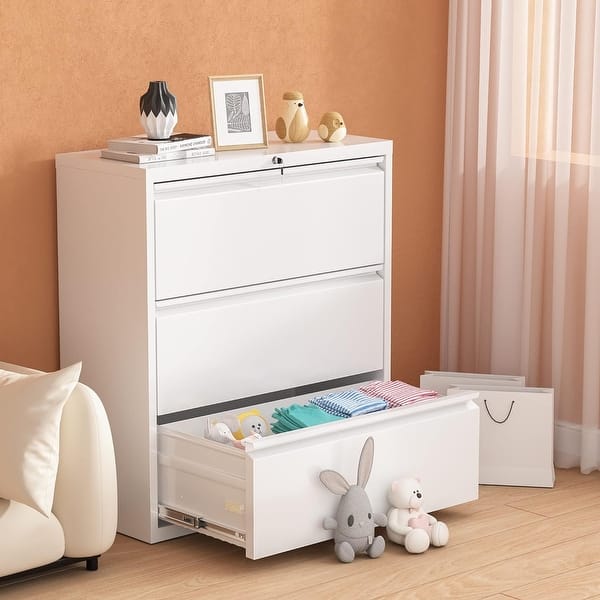 Suncrown 36"W 3 Drawer Large Deep Locking Metal Lateral File