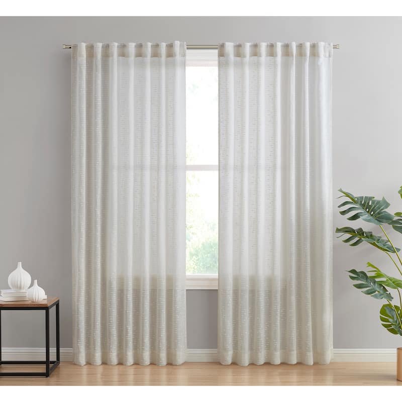 HLC.ME Emily Faux Linen Semi Sheer Transparent Rod Pocket Back Tab Lightweight Window Curtains Wide Panels, Pair