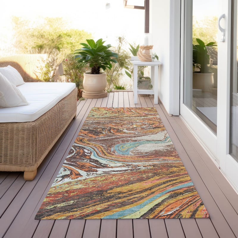 Machine Washable Indoor/ Outdoor Abstract Brushstroke Chantille Rug