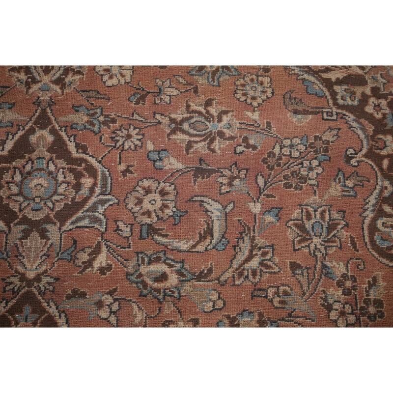 Traditional Pink Mashad Persian Vintage Rug Handmade Wool Carpet - 6'5"x 9'5"
