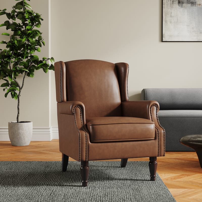 Patterned Upholstered Accent Chair for Living Room - Brown-Leather