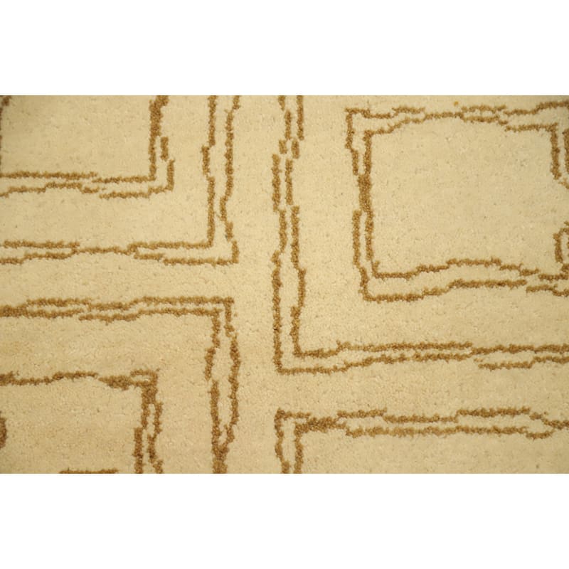 Hand Knotted Oriental 100% Wool Carpet Modern Geometric Beige & Ivories Gabbeh Area Rug - 3' 1'' X 2' 2''