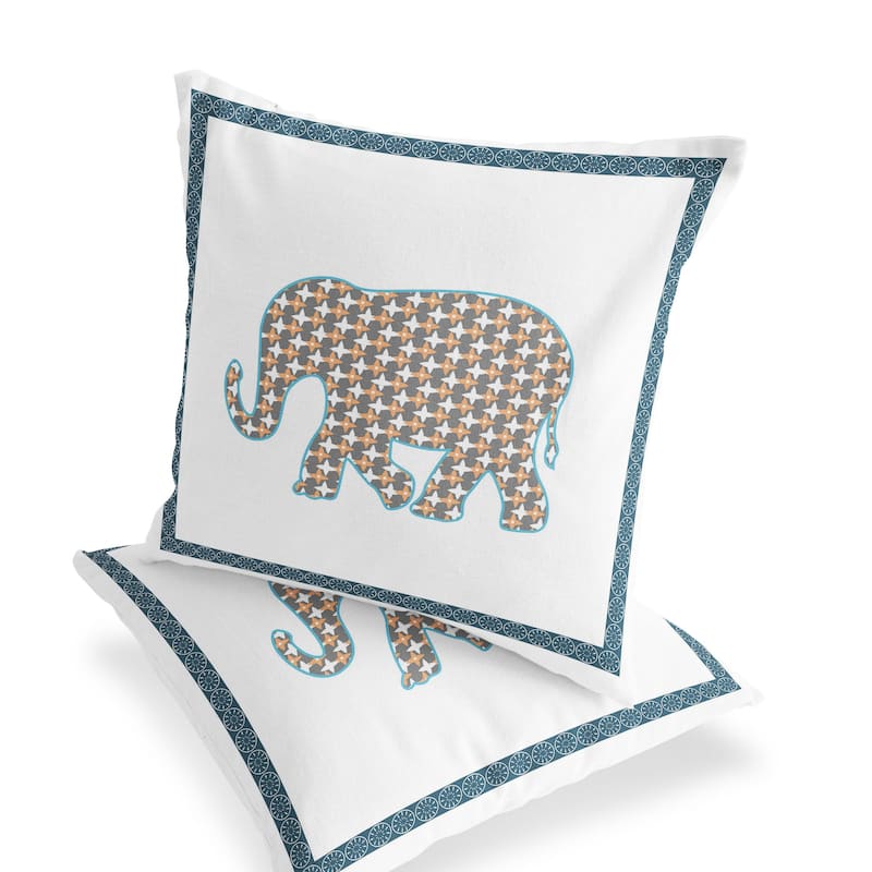 HomeRoots Set of Two 16" X 16" Gold and White Elephant Blown Seam Animal Print Indoor Outdoor Throw Pillow