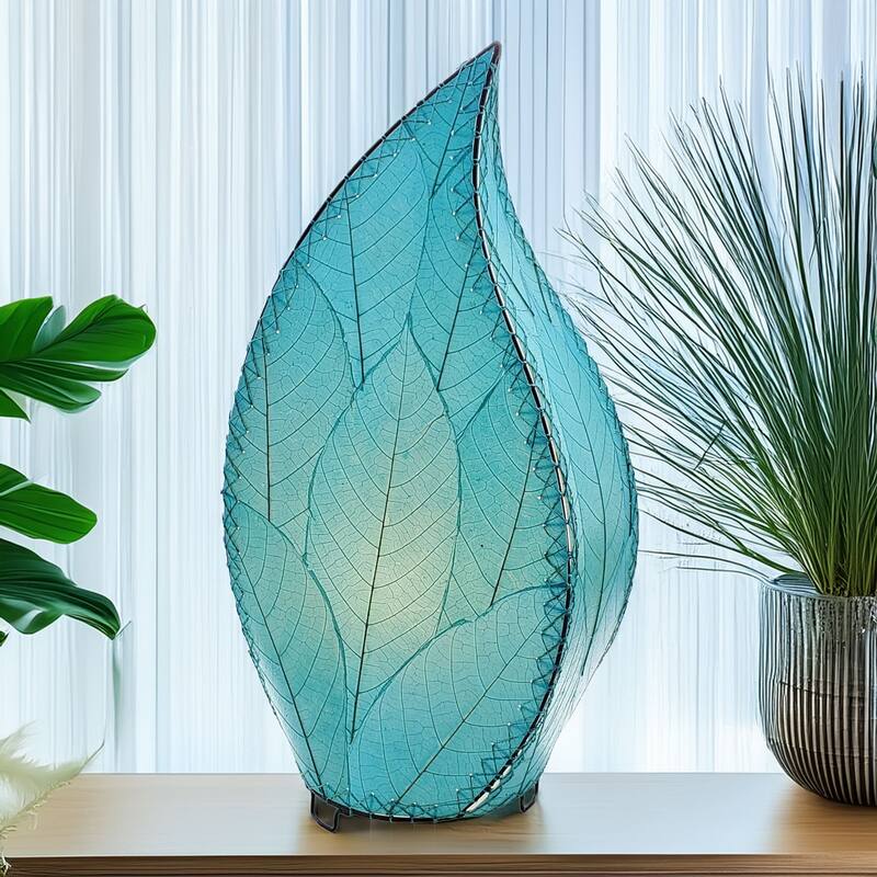Eangee Handmade 24 Inch Leaflet Lamp, Cocoa Leaves Shade, 12 x 6 x 24 in. - 12 x 6 x 24 - Sea Blue