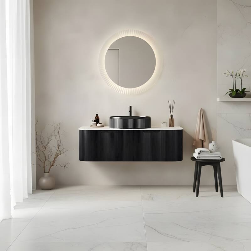 Wall Mounted Bathroom Vanity with Black Oval Ceramic Basin - 48 - Black