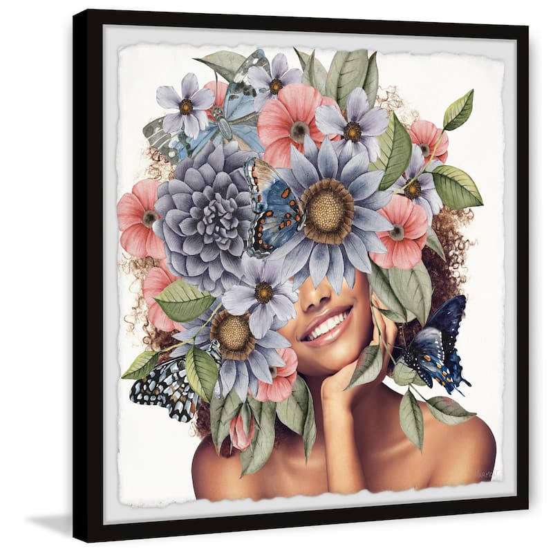 'Butterflies and Purple Flowers' Framed Painting Print