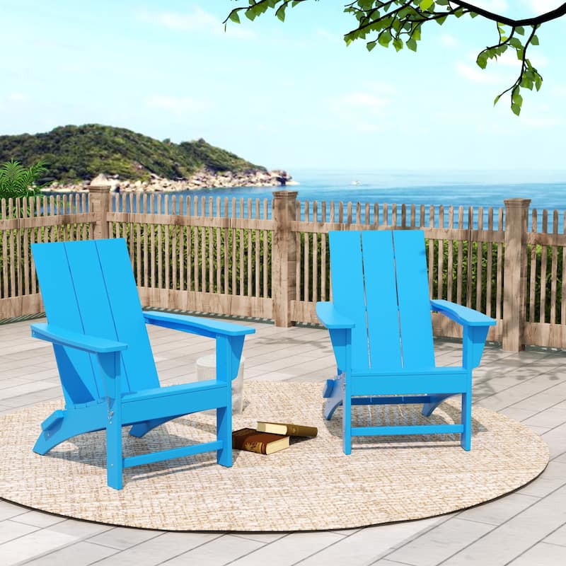 Polytrends Shoreside Folding Poly Eco-Friendly All Weather Outdoor Adirondack Chair (Set of 2) - Pacific Blue