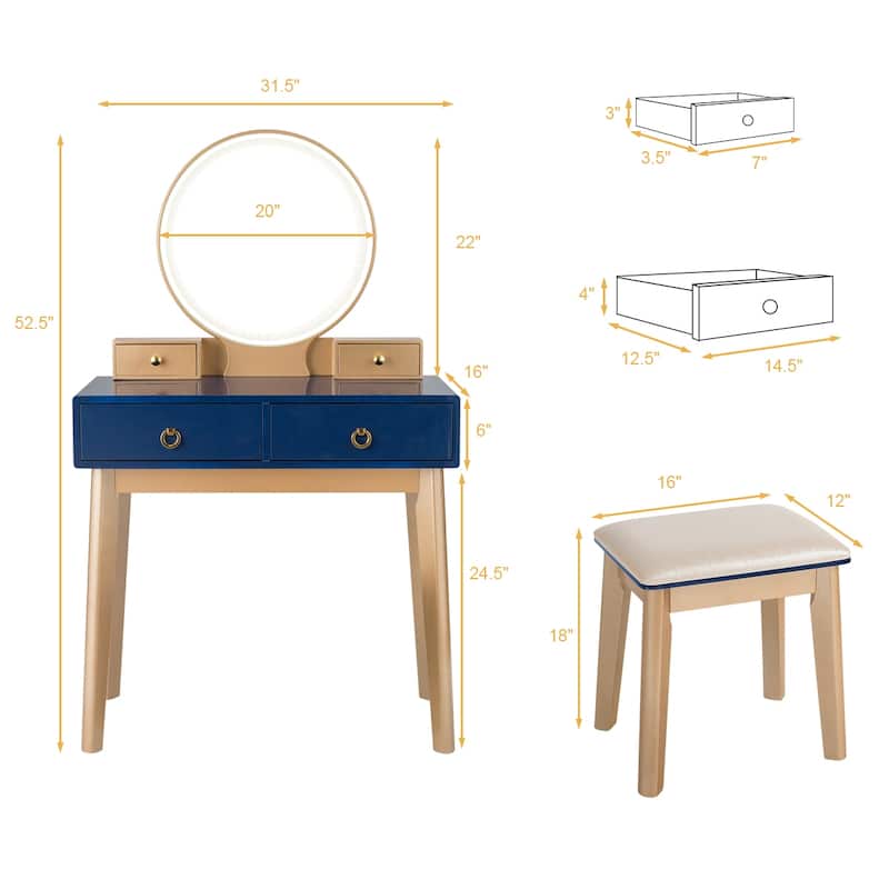 Gymax Makeup Dressing Vanity Table Set w/ Touch Screen Dimming Mirror - See Details