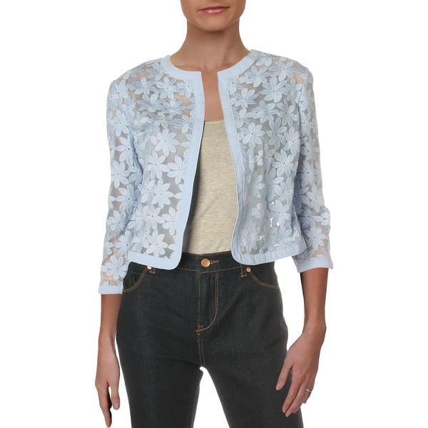 anne klein broderie cropped lace cardigan