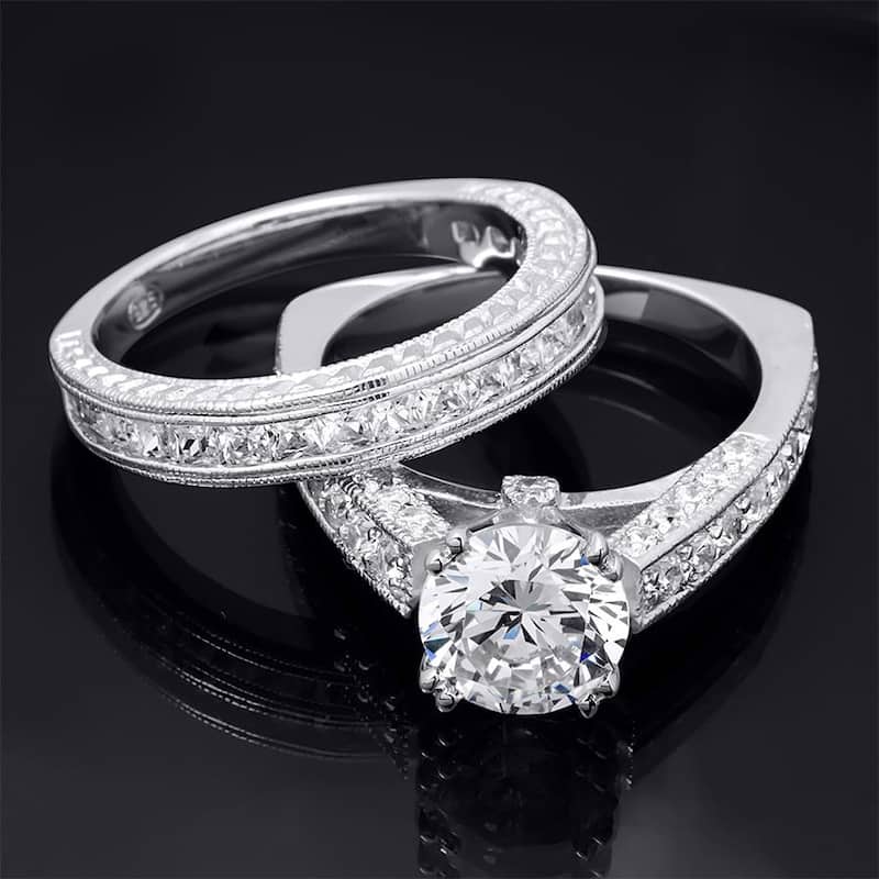 2.00 Carat Wedding Band Engagement Ring Set Authentic Sterling Silver