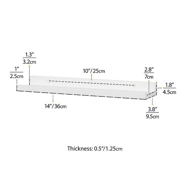 dimension image slide 1 of 2, Wallniture Denver 14" Floating Shelves for Kids Room Decor, White Bookshelf (Set of 4)