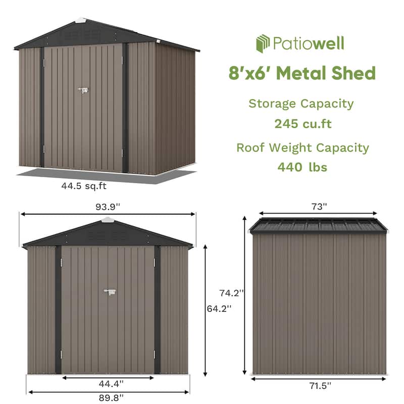 Patiowell Metal Outdoor Storage Shed for with Lockable Doors, Multiple ...