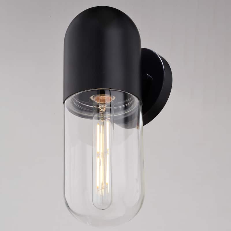 West Loop 1 Light Matte Black Contemporary Indoor-Outdoor Wall Sconce Clear Pill Glass - 4.75-in W x 12.5-in H x 5.5-in D