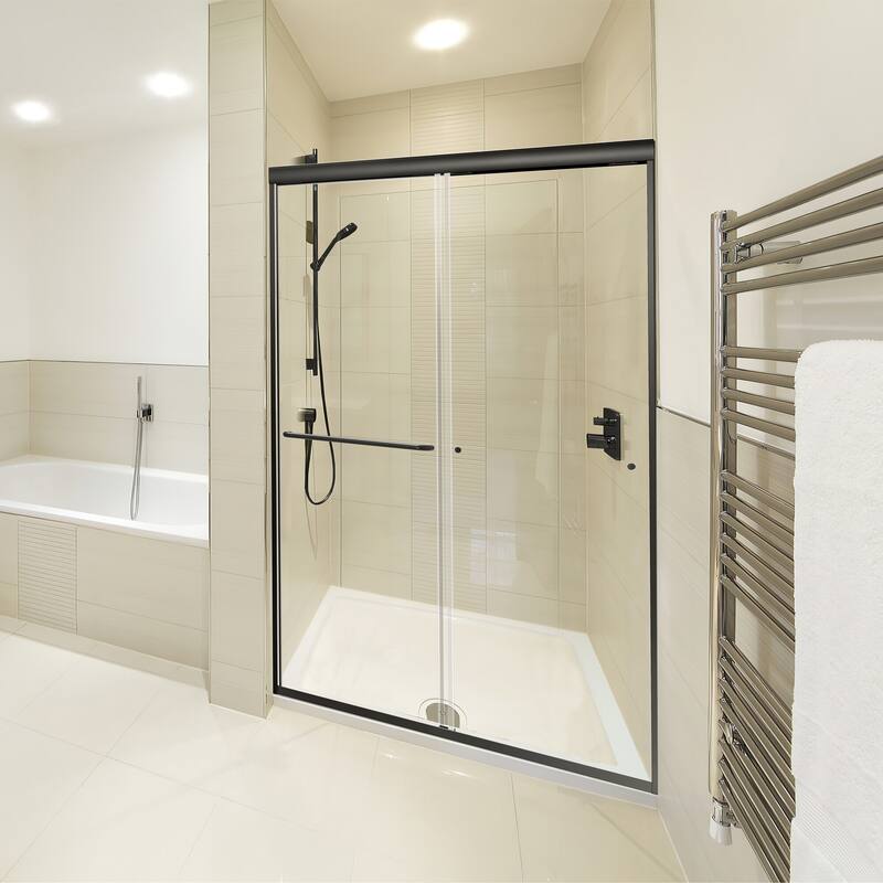 Matte Black Semi-Frameless Double-sliding Shower Door with Clear Glass - 48 in.Wx72 in.H
