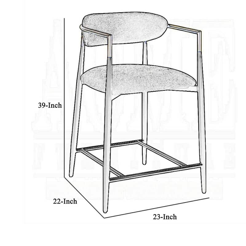 Vonn 25 Inch Counter Height Chair, Beige Fabric, Black Metal Frame