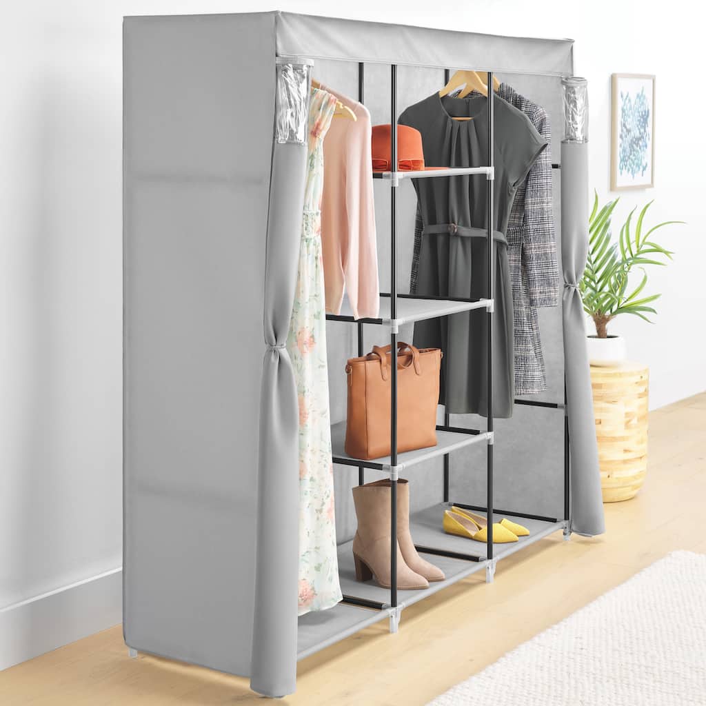 Whitmor Covered Wardrobe with Storage Shelves