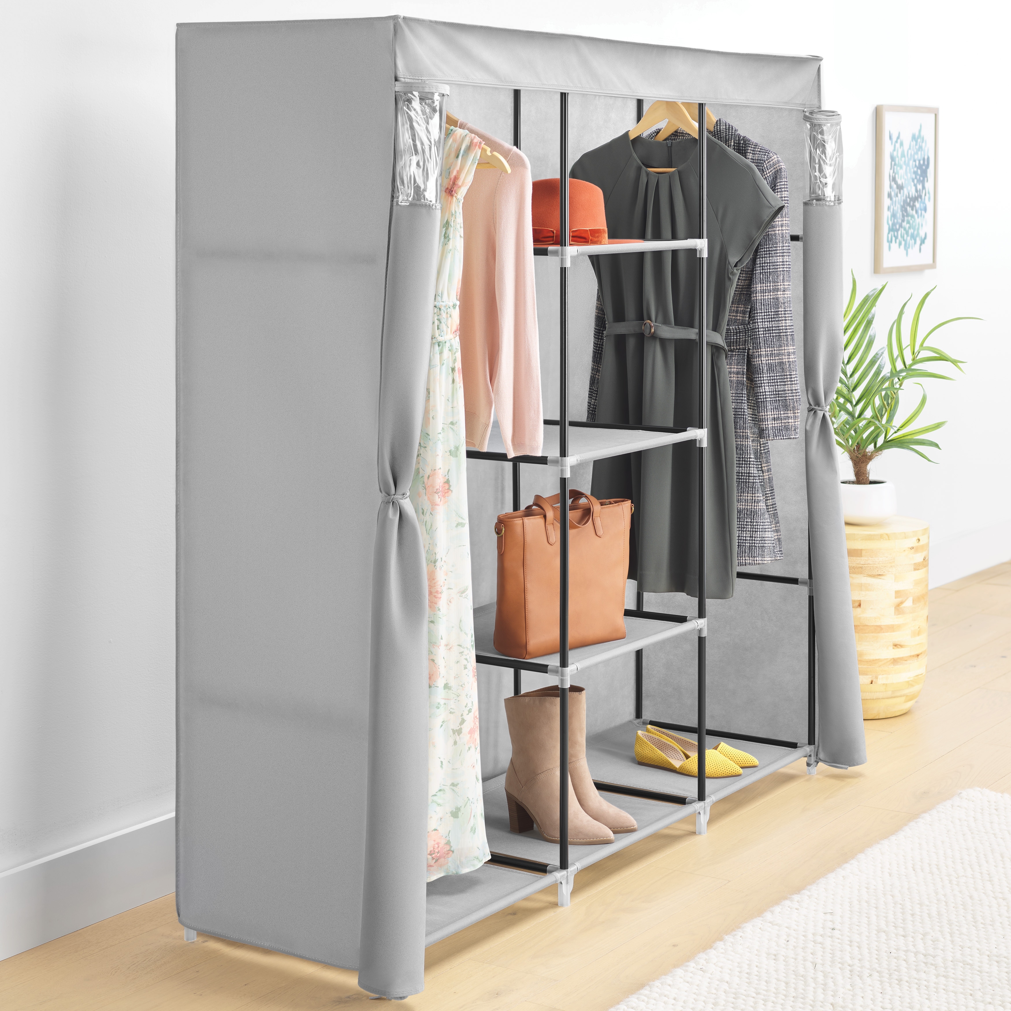 Whitmor Covered Wardrobe with Storage Shelves
