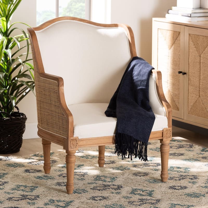 bali & pari Elizette Traditional French Beige Fabric and Honey Oak Finished Wood Accent Chair