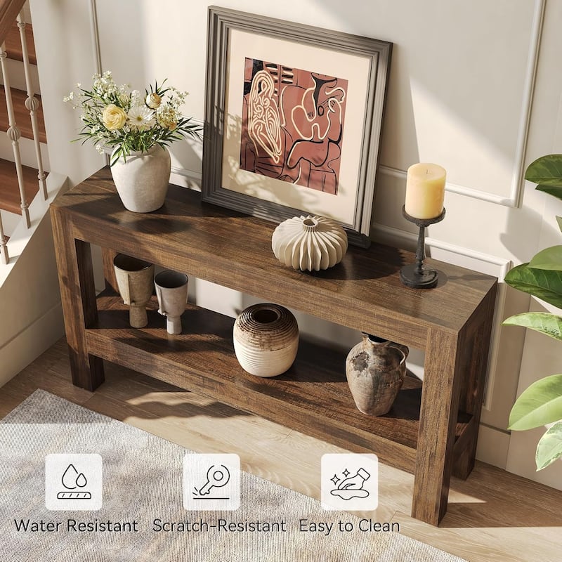 63-Inch Long Console Table for Living Room, Farmhouse Wood Entryway Table for Sofa, Entry, Hallway - 13.8" W x 63" L x 33.5" H