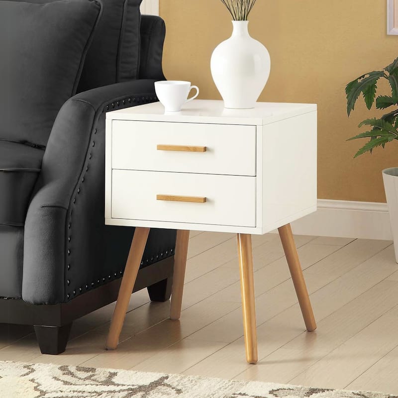 Classic 2 Drawer End Table - Solid Wood Legs, Stylish Decor, Living Room Accent Table, Storage Solution - 23.75