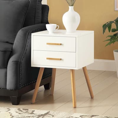 Classic 2 Drawer End Table - Solid Wood Legs, Stylish Decor, Living Room Accent Table, Storage Solution - 23.75