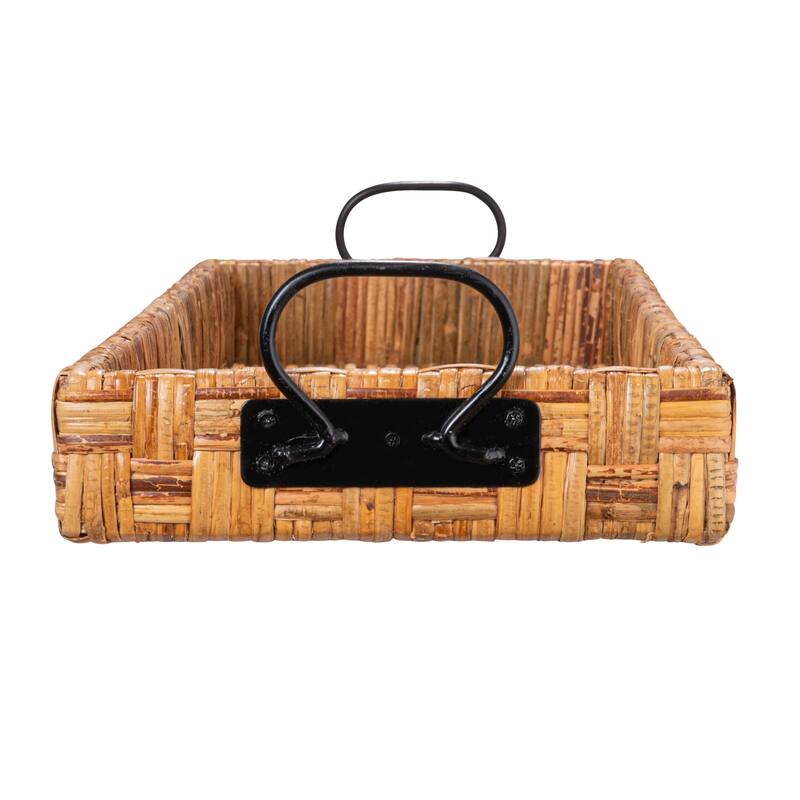 Decorative Rattan Tray with Metal Handles