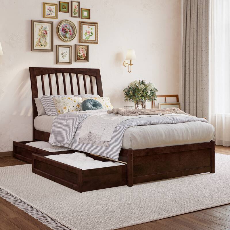 Roslyn Platform Bed with Panel Footboard and Storage Drawers - Walnut - Twin XL