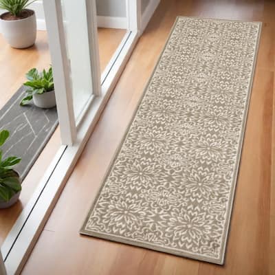 Bema Power Loomed Abstract Floral Traditional Non Skid Stain Resistant Area Rug By HomeRoots - 72' X '24' X '0.5