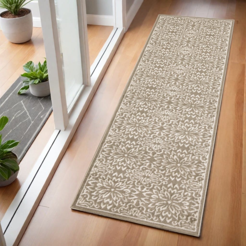 Bema Power Loomed Abstract Floral Traditional Non Skid Stain Resistant Area Rug By HomeRoots - 72' X '24' X '0.5