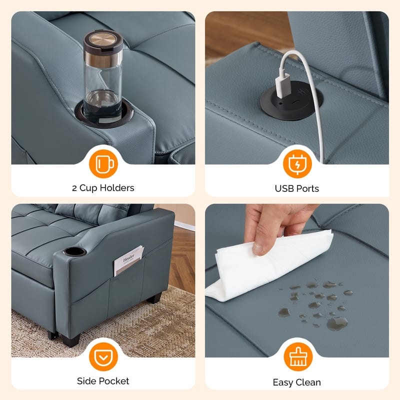 Upholstered Cat's Claw Leather Convertible Reclining Sleeper Sofa Bed With Cushions For Small Spaces