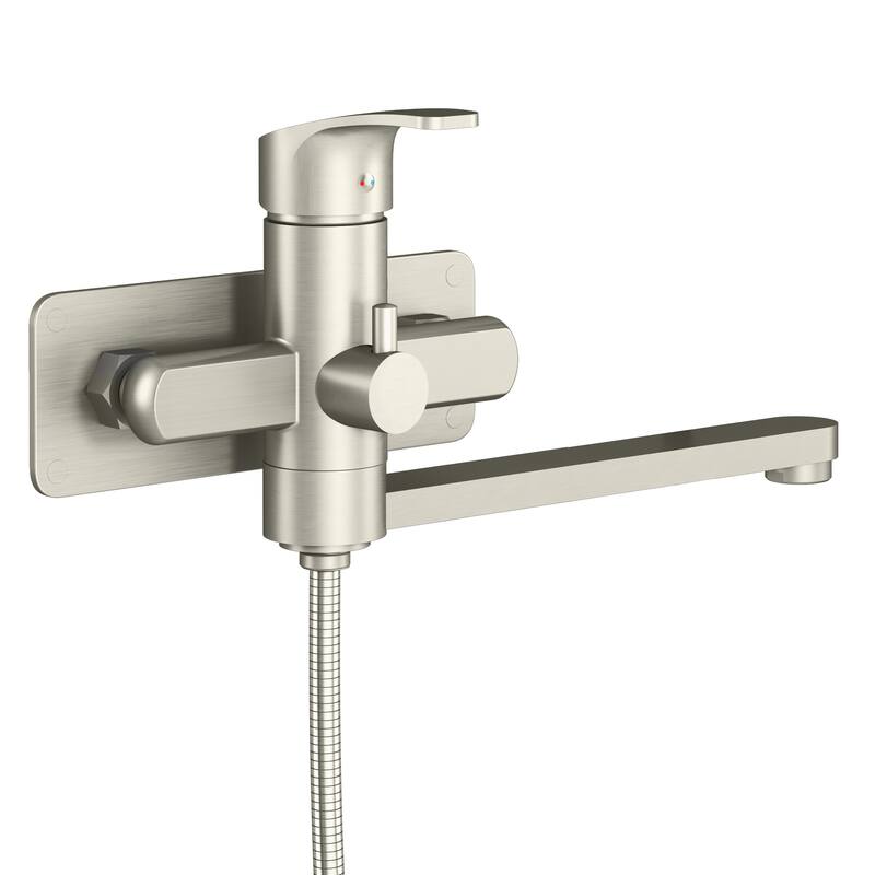 Niagara Highflow Wall Mounted Tub Filler with Pivoting Arm Spout and Handshower Brushed Nickel