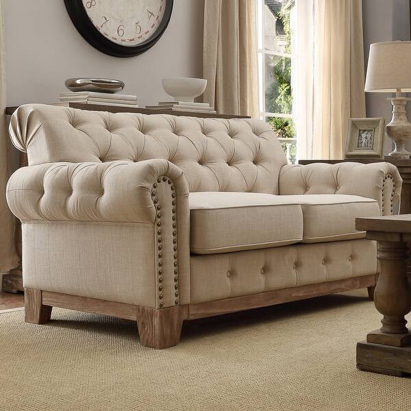 slide 2 of 23, Greenwich Tufted Rolled Arm Nailhead Chesterfield Loveseat by iNSPIRE Q Artisan