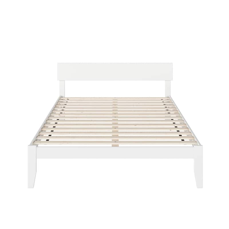 Mediterranean Style Bed - Modern Panel Design, Solid Wood & Veneers, Slat Kit Included, White Finish