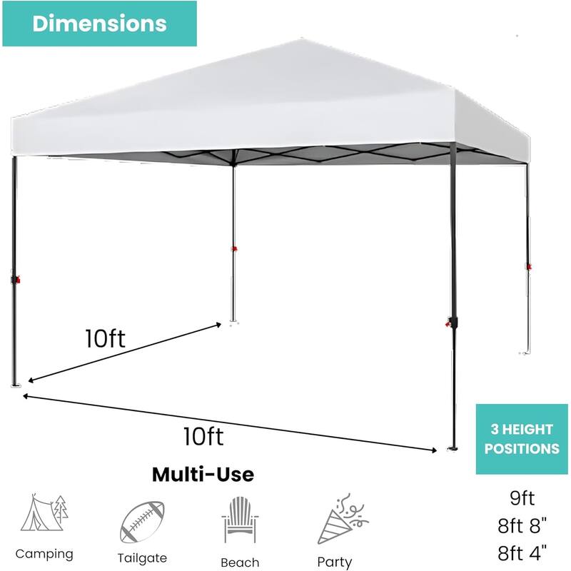BTEXPERT 10x10ft 1-Person Setup Instant Pop Up Canopy Tent White, One Touch Portable Shelter Outdoor Gazebo Wheeled Bag