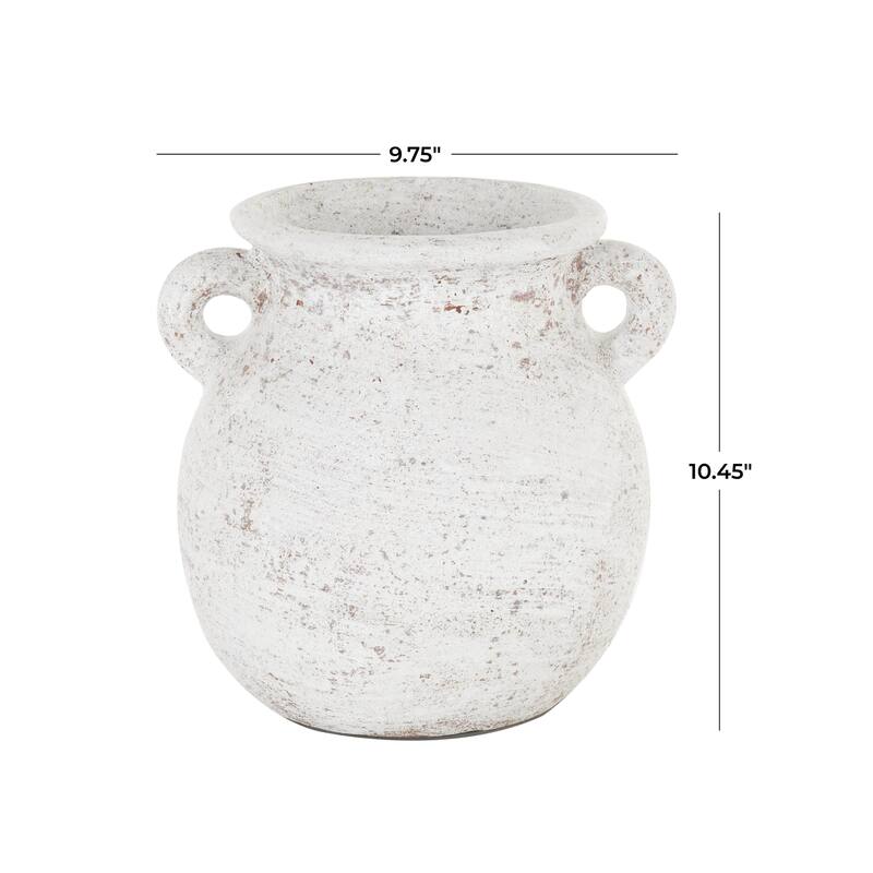 Ceramic Antique Style Textured Pot Decorative Vase with Handles - Cream - Roche River Decor