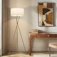 preview thumbnail 7 of 11, Brightech Jaxon 60 in. Antique Brass Tripod Super Bright LED Midcentury Modern Floor Lamp with White Fabric Drum Shade