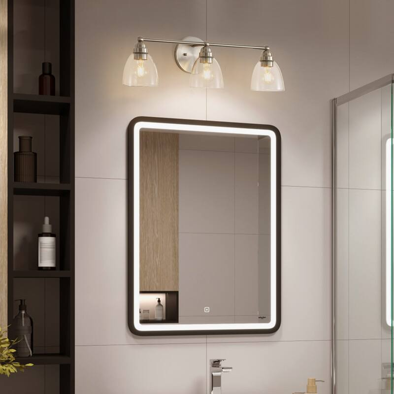 26.2 in. 3-Light Indoor Modern Brushed Nickel Vanity Light with Clear Glass Finish