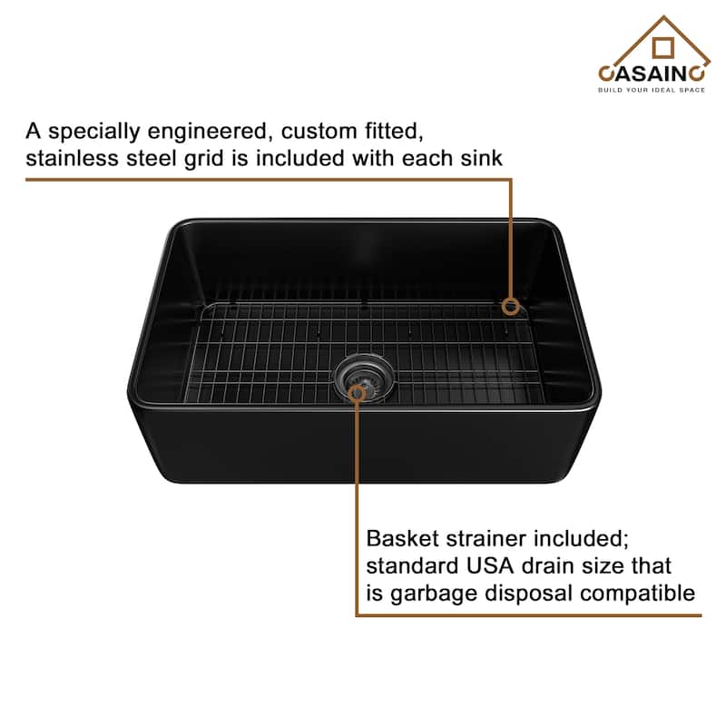 Premium Fireclay Farmhouse/Apron-Front Single Bowl Kitchen Sink with 3-Function Pull-Down Kitchen Faucet Combo