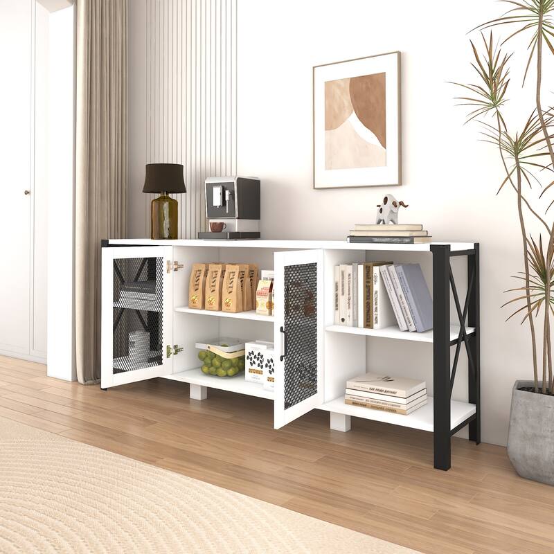 GDF Studio - Aishley Industrial Farmhouse 70.87" Wide TV Stand with Metal Frame and Open Storage Shelves