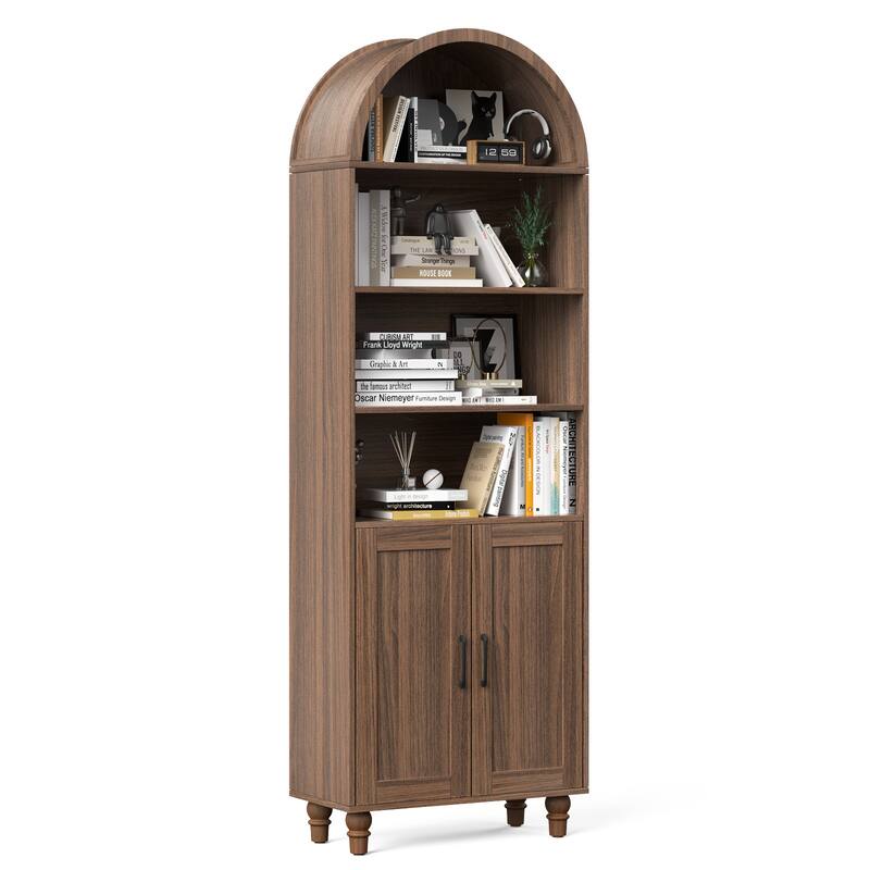 Meyreso 71" Tall Arch Bookcase with Storage,6 Tier Book Shelf Organizer Arched Cabinet