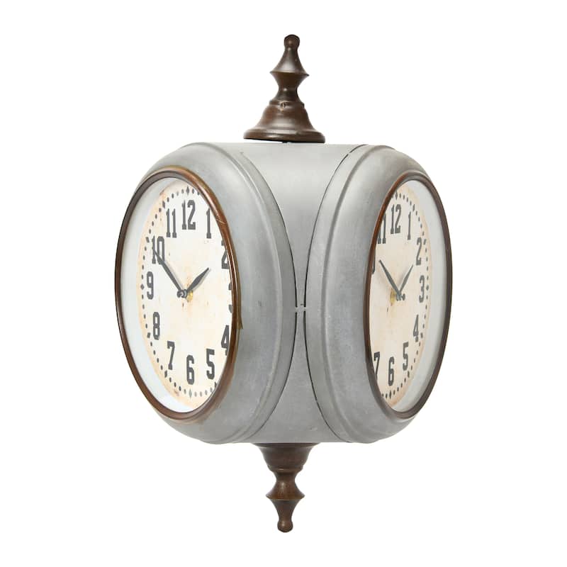 Decorative Metal Double Sided Wall Clock with Distressed Finish