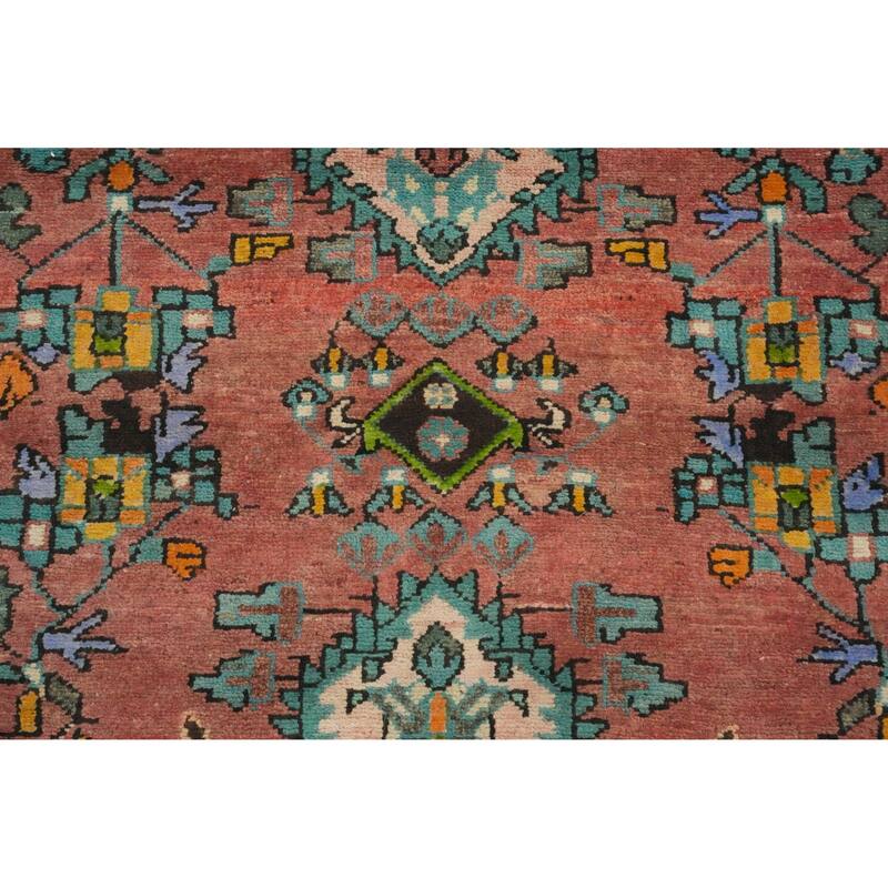 Hand Knotted Oriental 100% Wool Carpet Traditional Floral Coral Hamedan Runner Rug - 9' 10'' X 3' 6''