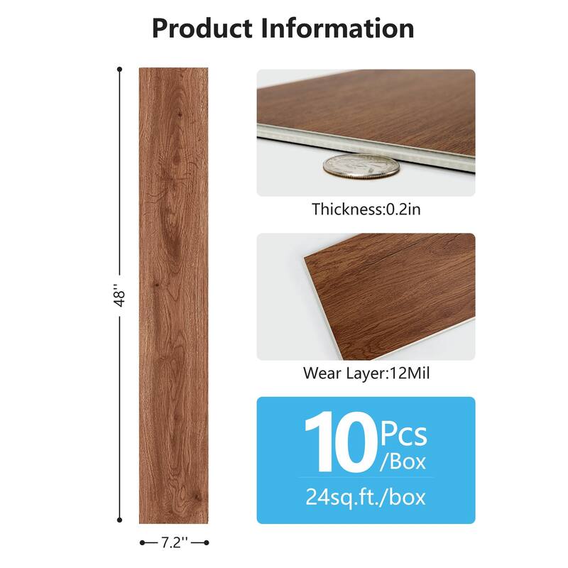 Art3d 10pcs 48"x7.2" Click-lock Wood Grain Flooring Cover 24 Sq.Ft.