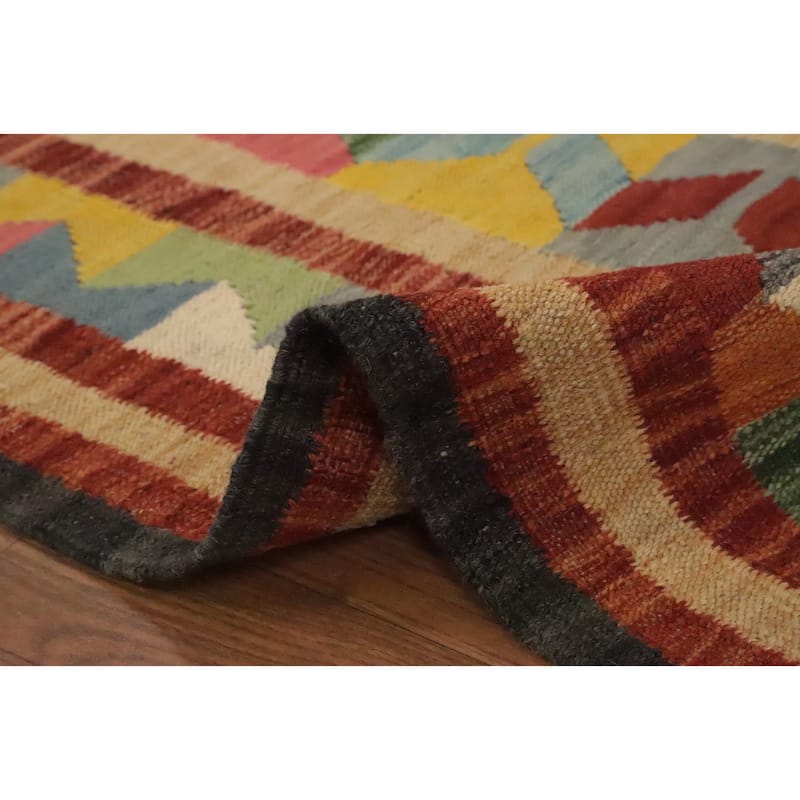 Hand Woven Oriental 100% Wool Carpet Southwestern Tribal Multi-Colored Kilim Area Rug - 8' 2'' X 5' 0''
