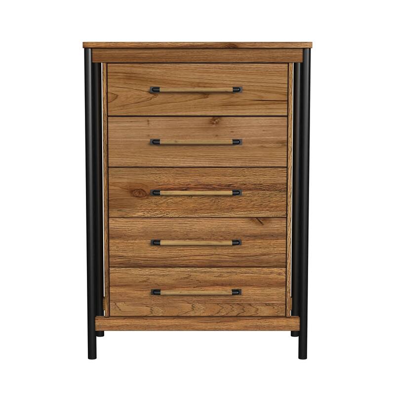 Norcross 5-Drawer Rubberwood Chest, Hickory