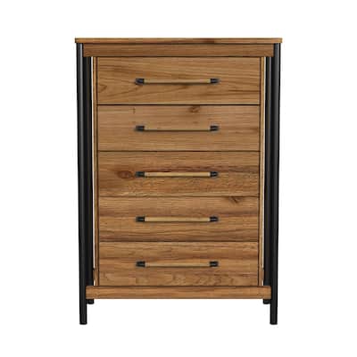 Norcross 5-Drawer Rubberwood Chest, Hickory