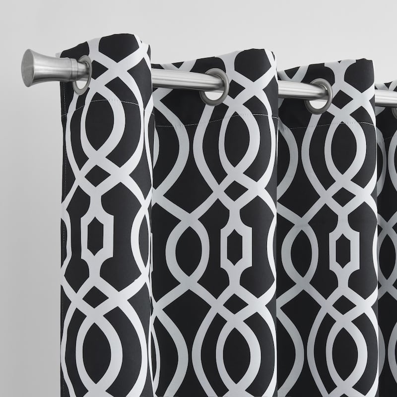 HomeRoots 84" Jet Black Trellis Black Out Window Curtain Panel - 84" x 54"