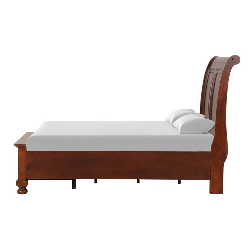Wooden Sleigh Twin Panel Bed with Two Storage Drawers - 87" - Brown