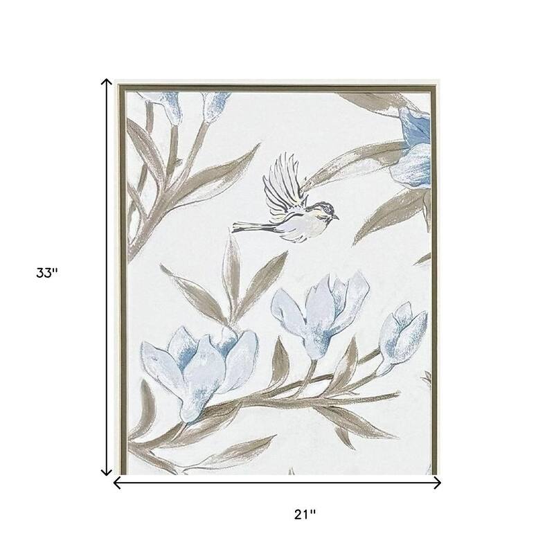 HomeRoots Set Of Two Blue Flower Beauty Brown Framed Wall Art